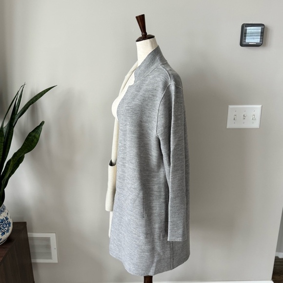 Eileen Fisher Merino Wool High Collar Long Sleeve Open-Front Raw Hem Cardigan - Picture 5 of 11